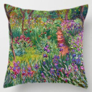 Double Sided Monet Flower Garden Pillow Cover